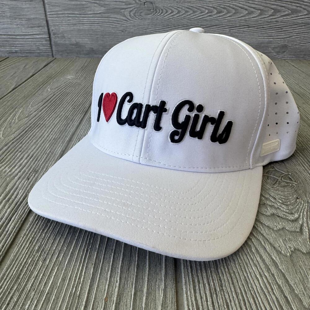 I Love Cart Girls Embroidered White Cap Bogey Bros Technical Golf Hat White